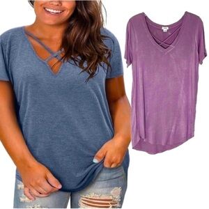❤️ GARAGE cross cross v neck shirt sleeve purple Top Size XS